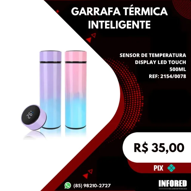 Garrafa Térmica Estilo Stanley Rosa C/Sensor De Temperatura Em Led