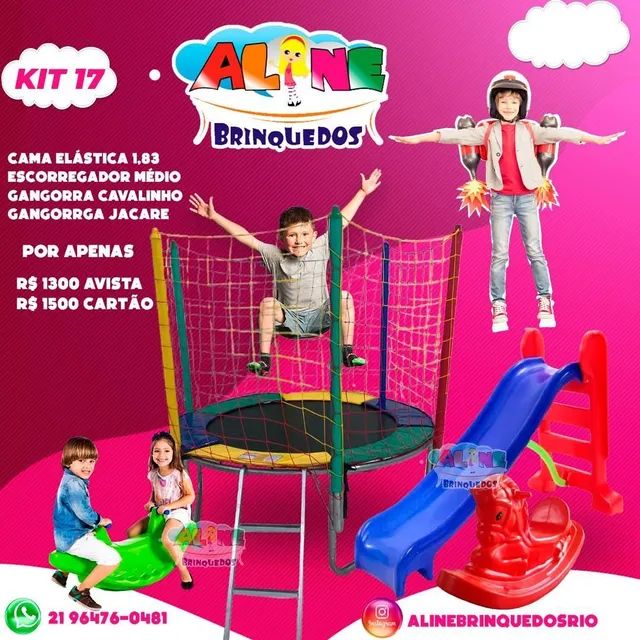 Cama elástica 1.83 escorregador médio e gangorra 