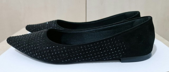 Sapatilha Rasteira Bico Fino Brilho Strass Feminino Milano