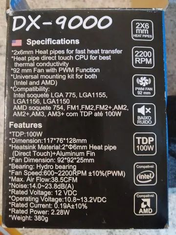Cooler para processador Intel AMD xeon