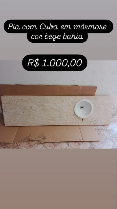 Pia de mármore com Cuba porcelana.
