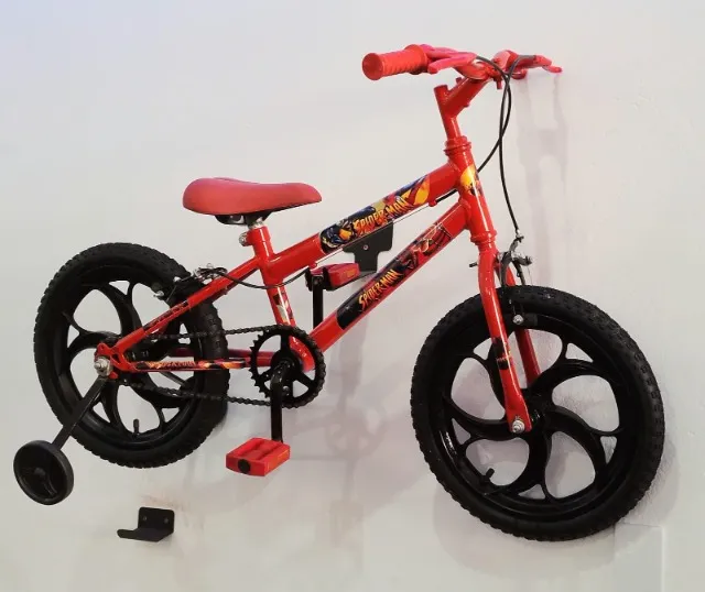 Bicicleta aro 16 com rodas de treinamento - Vermelha Homem Aranha