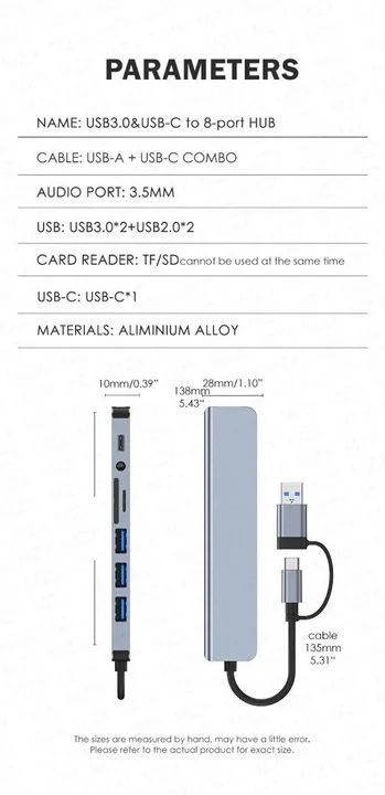 Hub USB-C para Laptop/Notebook - 8 em 1 ( Leitor de Cartões, USB) - Foto 4