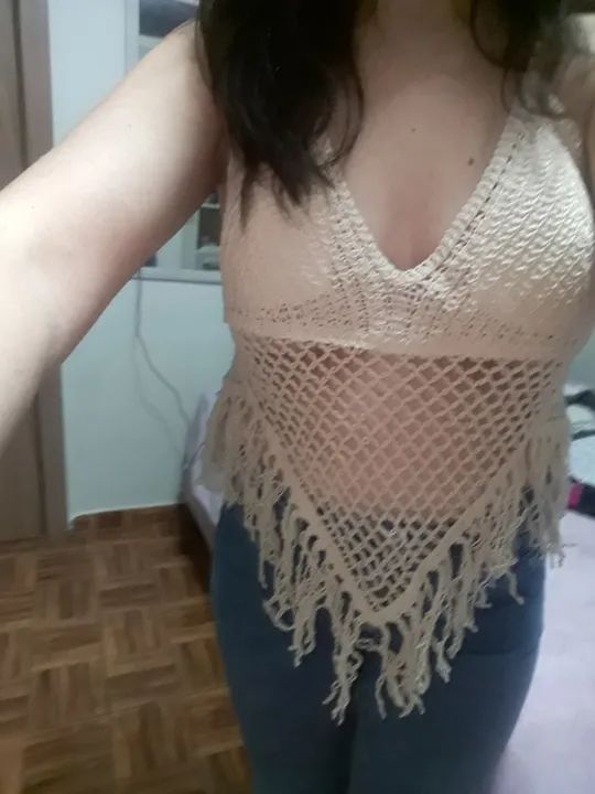 Cropped de tricôt com franja