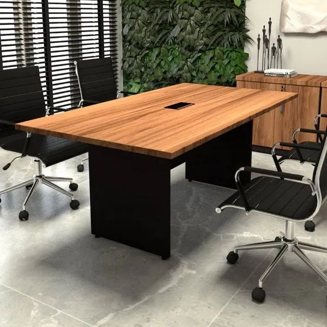 Mesa de Reunião Escritório 2,00 metros Nogal com Caixa Tomadas