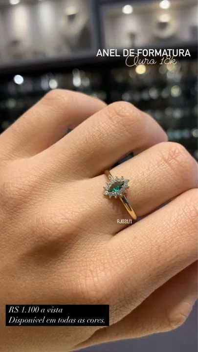 Anel de Formatura Ouro 18k com Zircônia Verde