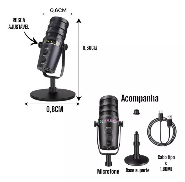 Microfone Condensador Hipercardióide Tomate MT 1080R Para Live E Podcast Tipo C/XLR - Foto 5