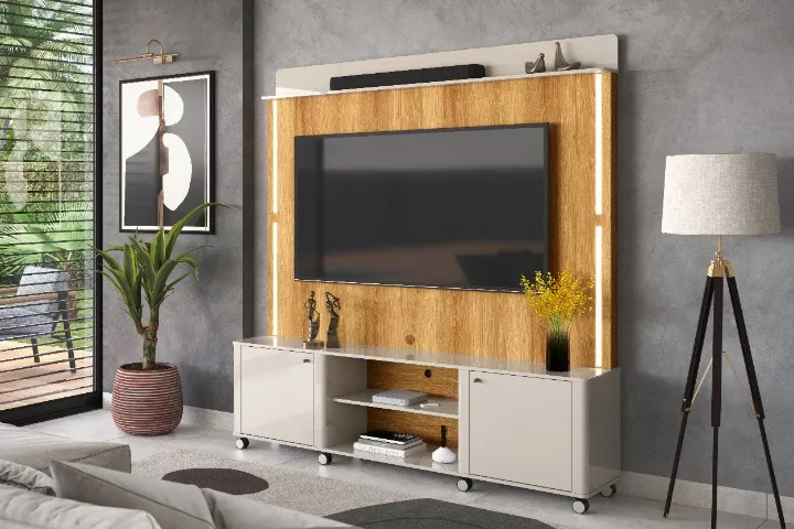 HOME COM RODINHAS E LED PARA TVs ATÉ 75"