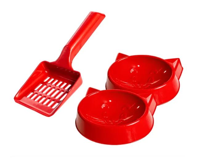 Caixa de Areia Para Gatos Vermelha Furba Sandbox Com Comedouros e Pazinha - Jel Plast - Foto 5