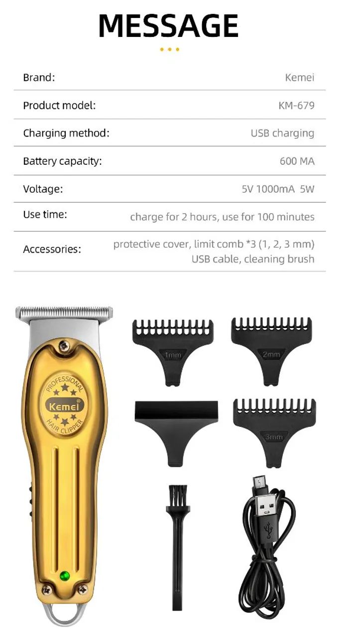 Máquina de Cortar Cabelo Kemei KM-679 Profissional