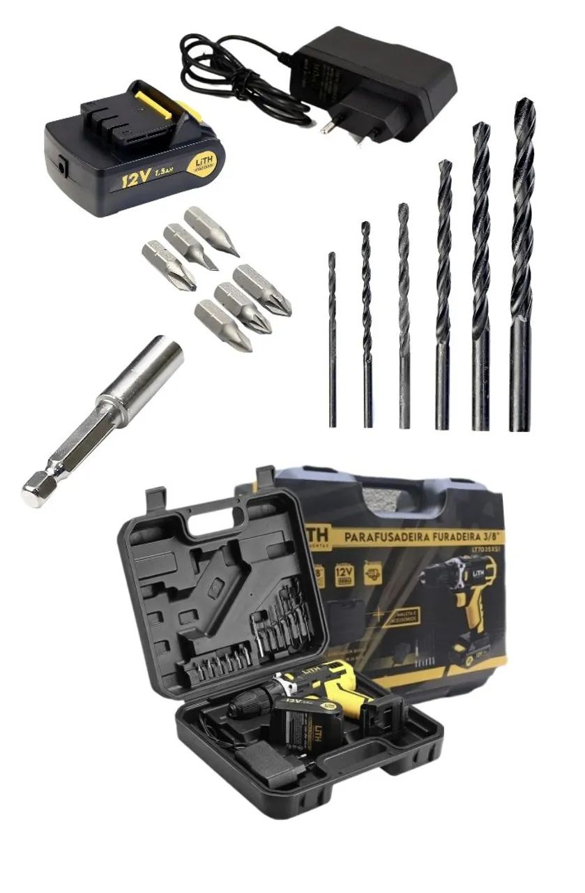 Parafusadeira/Furadeira com Maleta completa 1500mAh Bivolt 12V (nova) - Foto 3