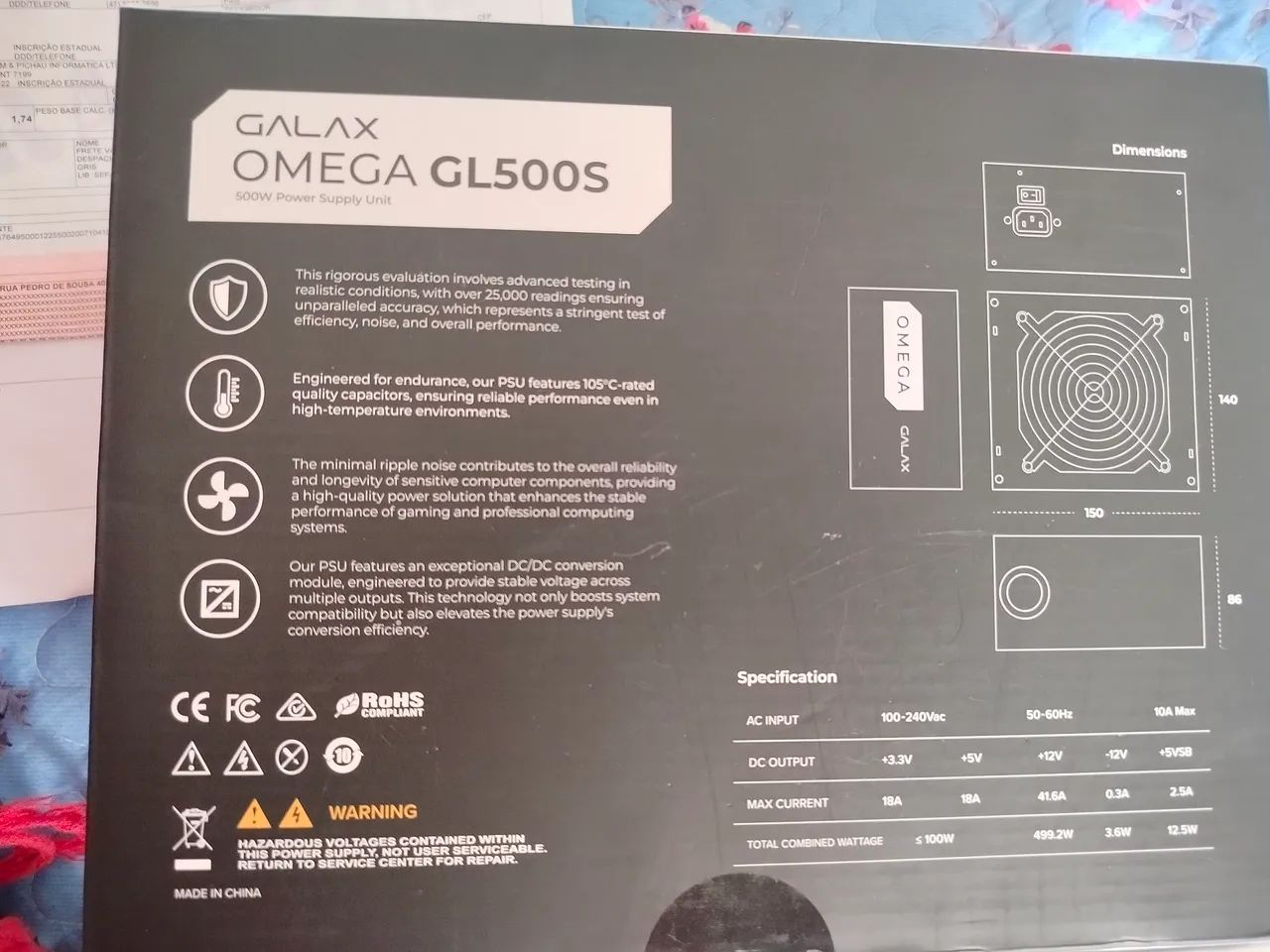 Fonte de PC Galax Omega GL500S 500W - Foto 4