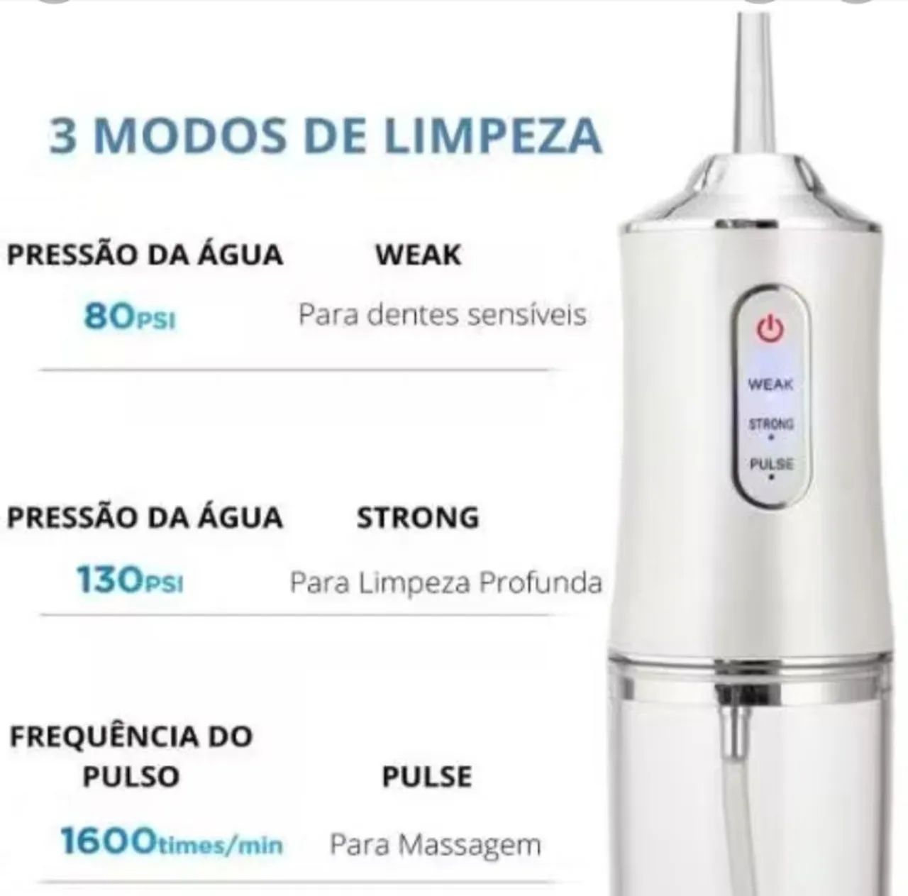 0Irrigador Oral Limpeza Profunda Jato D àgua Tanque de 220ML Eletrico Dentes - Foto 4