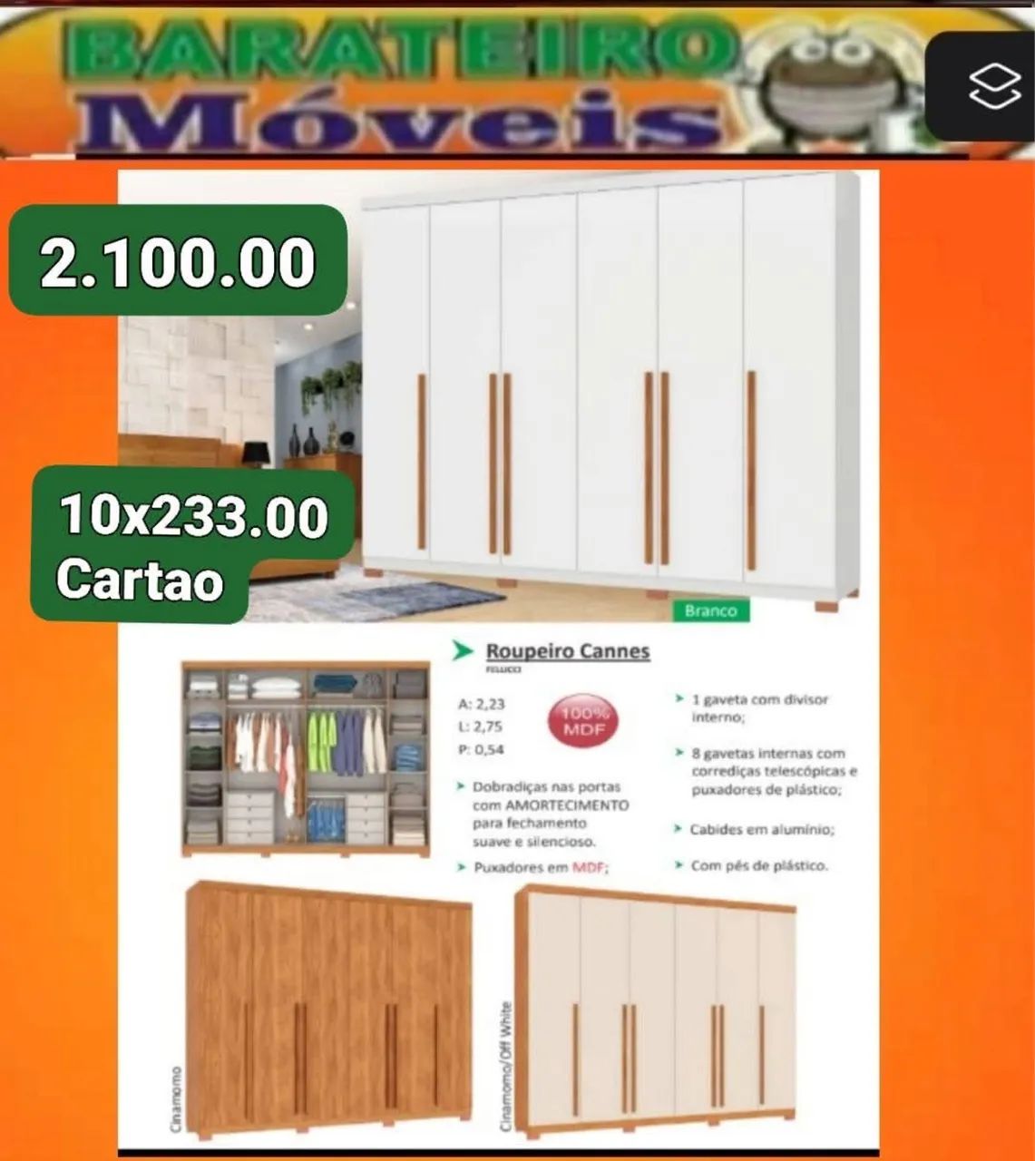 Guarda roupa casal mdf cannes