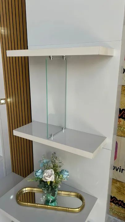 Estante Home Para TV 55 Polegadas Cross 2.1 Com LED Lukaliam Off White/Tauari Ripado  - Foto 3