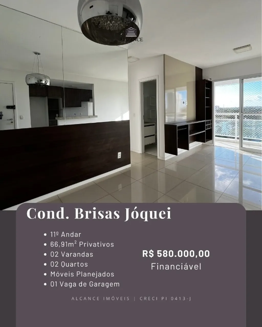 Apartamento Cond Brisas Jóquei no 11º Andar com 66,91m², 2 Quartos, 2 Varandas, Planejados