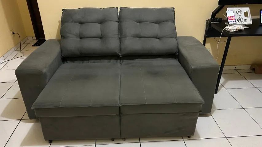Sofá cinza 2 Lugares Retrátil Reclinável Suede Phormatta Abbas - Foto 3