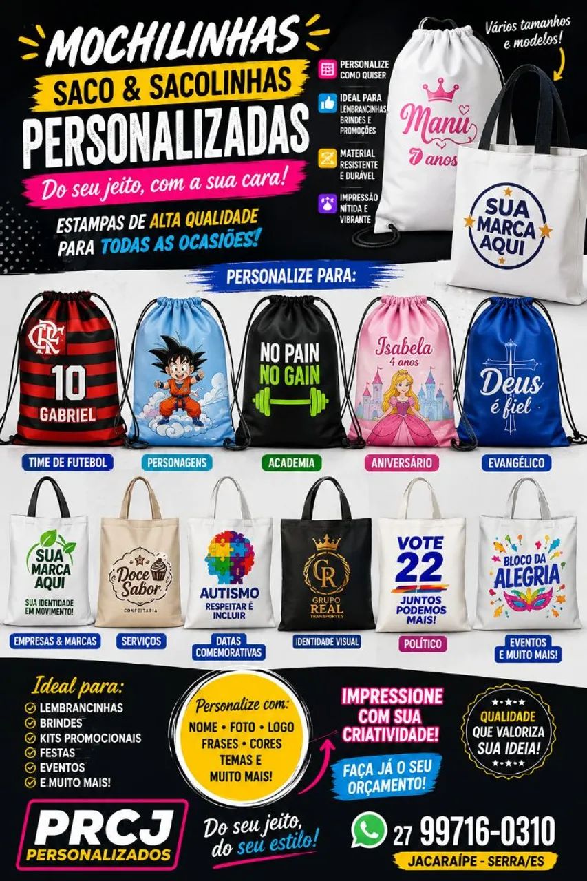 Mochilinhas e sacolinhas personalizadas 