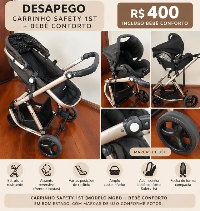 carrinho de bebe com bebe conforto