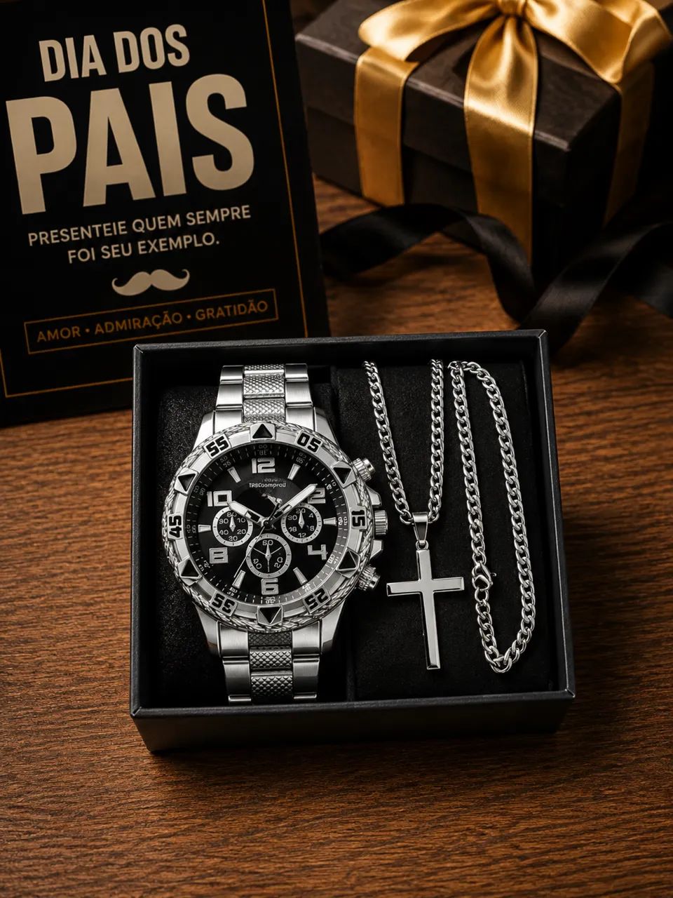 KIT ESPECIAL DIA DOS PAIS - RELÓGIO + CORRENTE + PULSEIRA - Foto 4