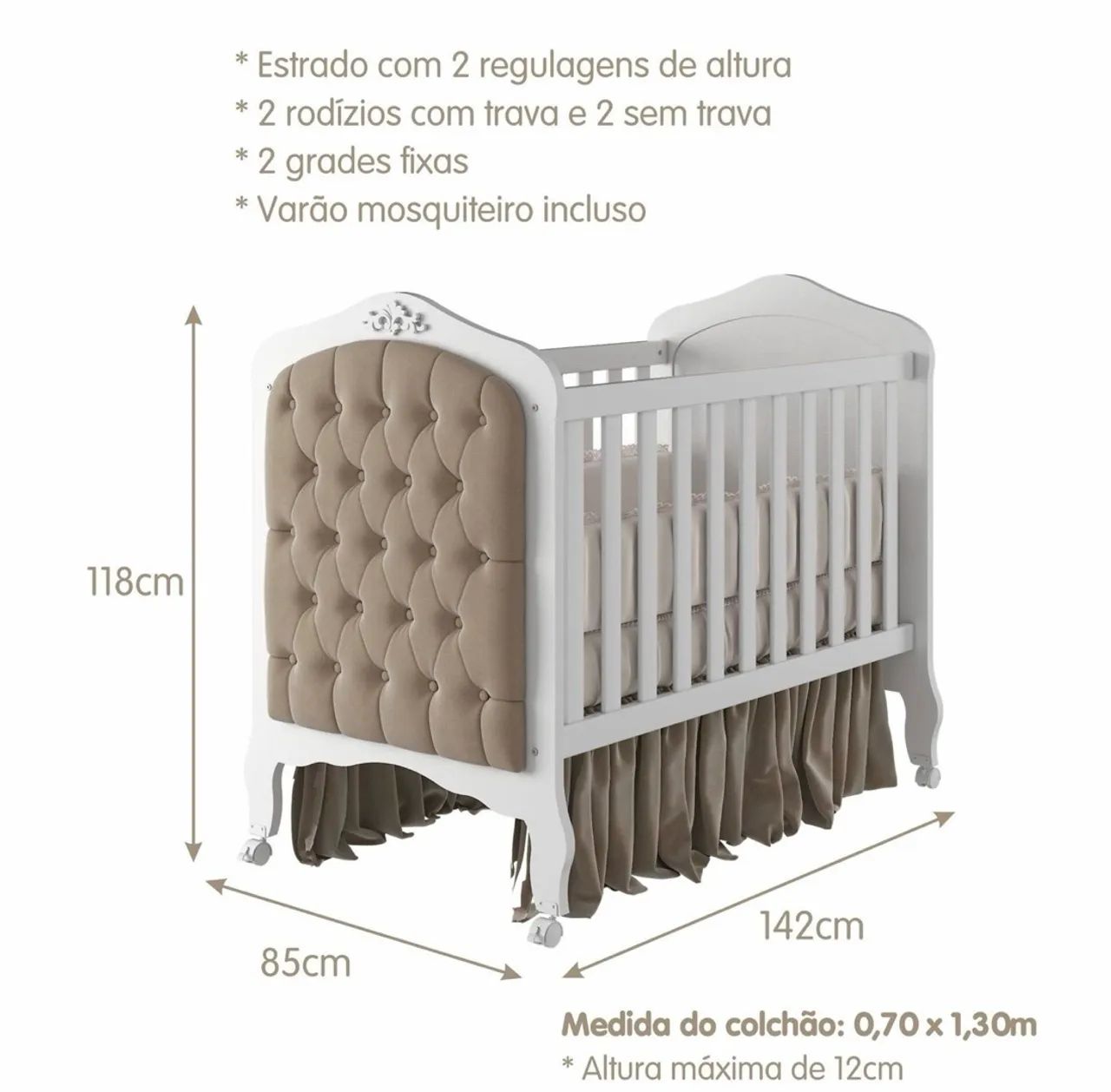 Berço 3 em 1 com capitonê + colchão  - Foto 3