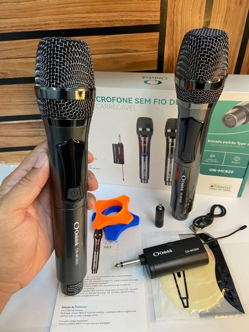 Microfone sem Fio Duplo Recarregável Onistek ON-MC820 - Microfones