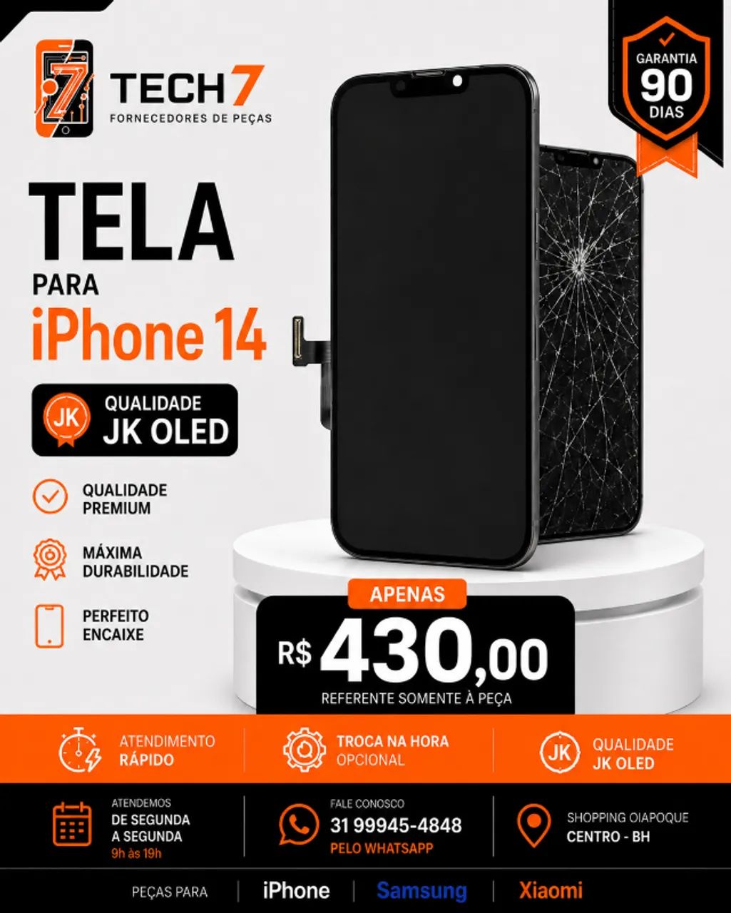 Tela iPhone 14 JK OLED com Garantia de 90 Dias