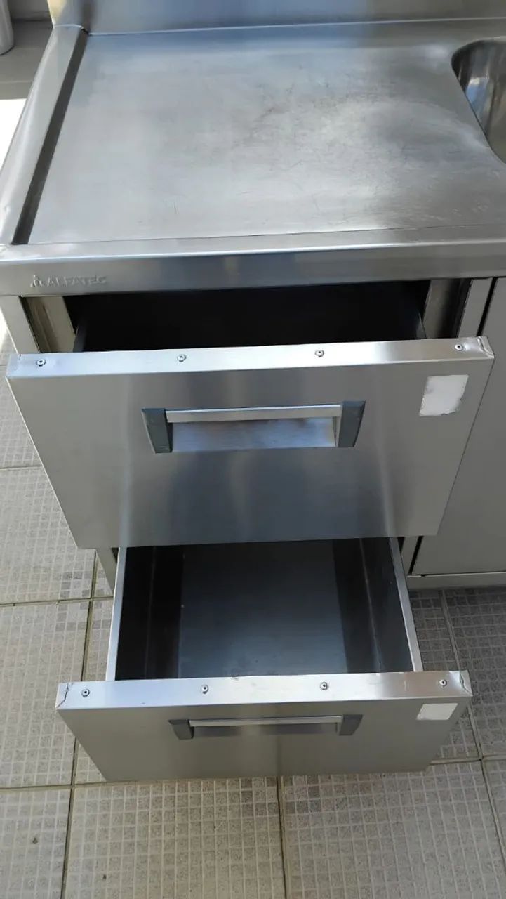 Balcão aço inox com 02 cubas e 02 gavetas - Alfatec - Foto 4