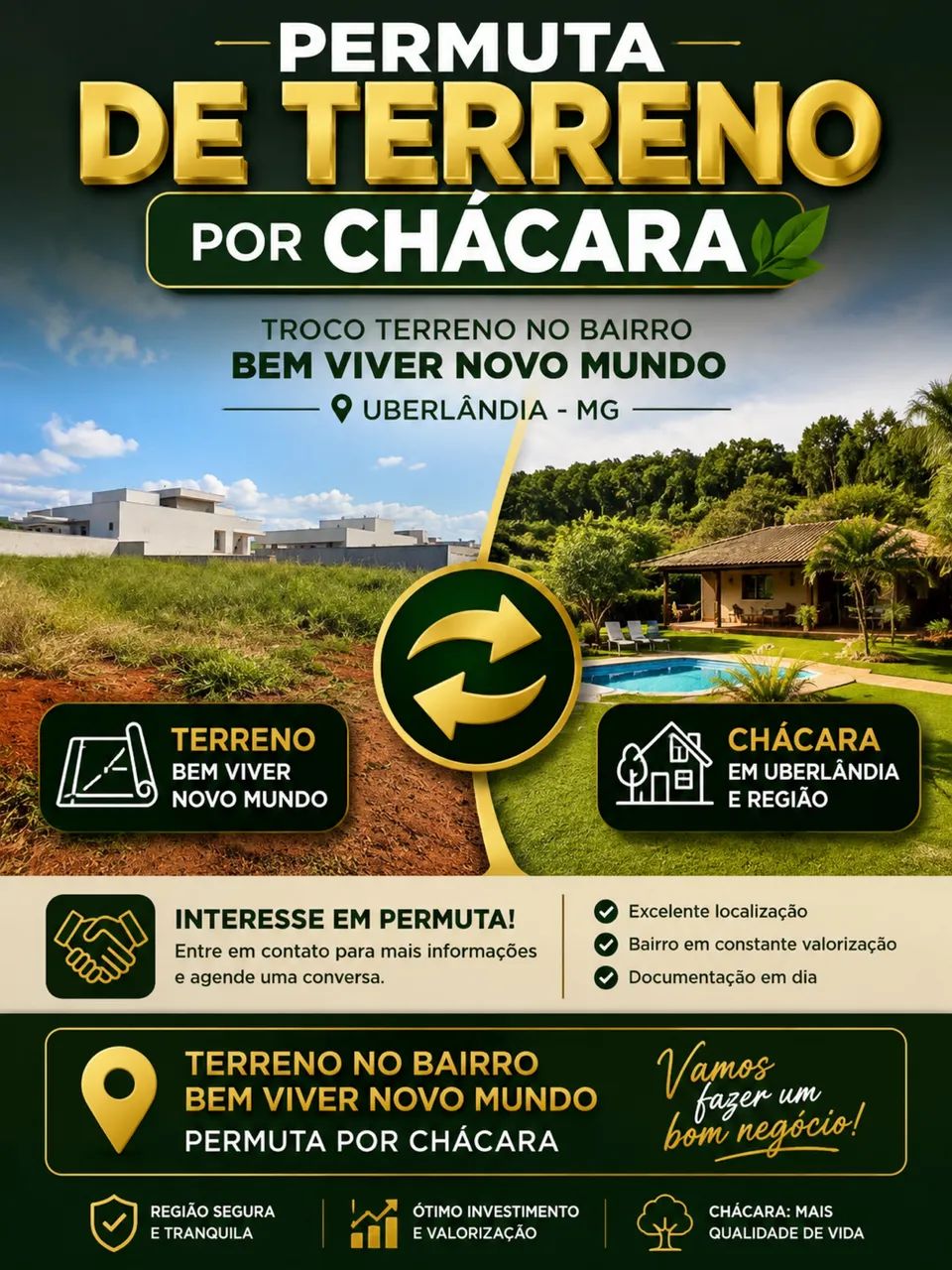 Permuta terreno em chácara 
