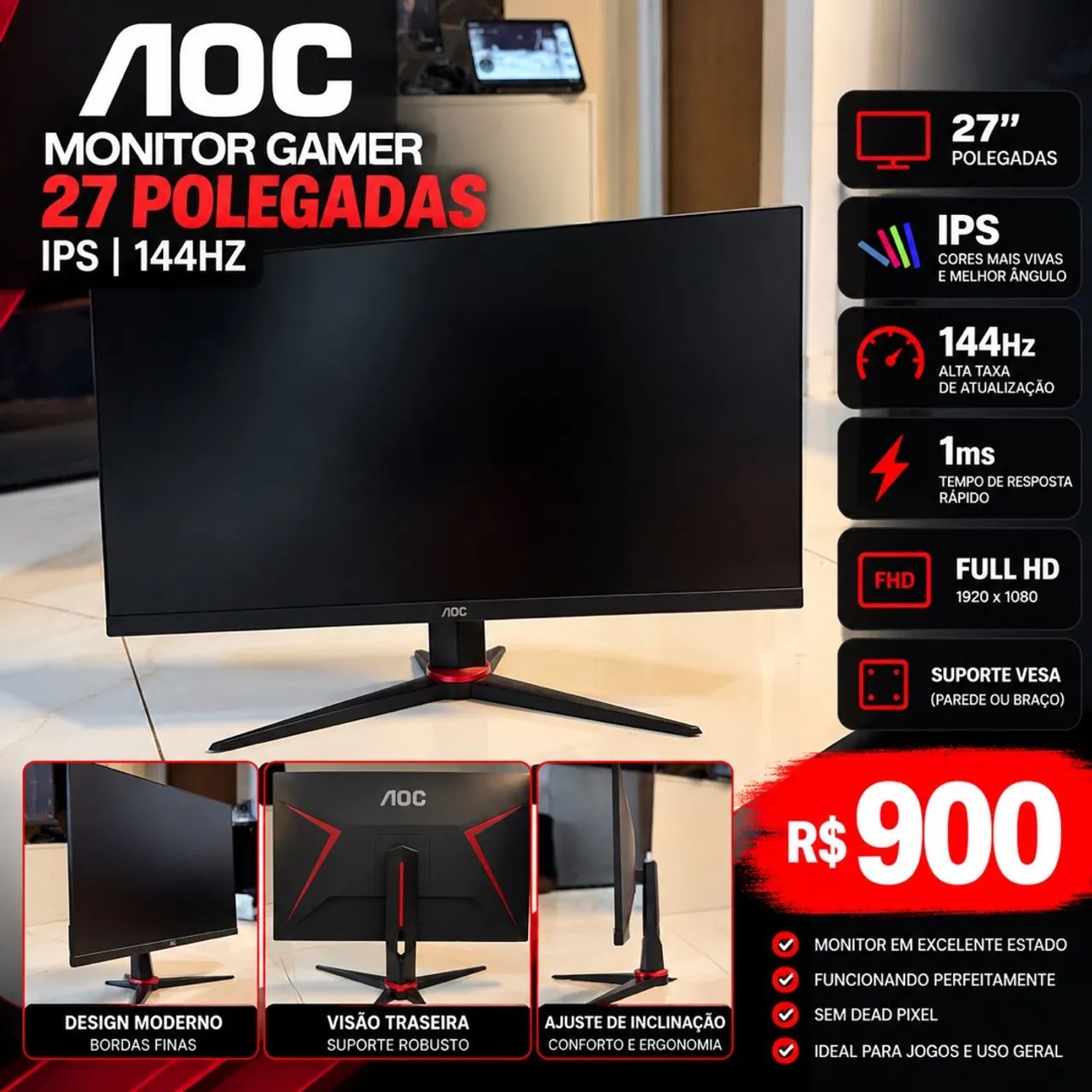 Monitor Aoc 27 polegadas 144hz 