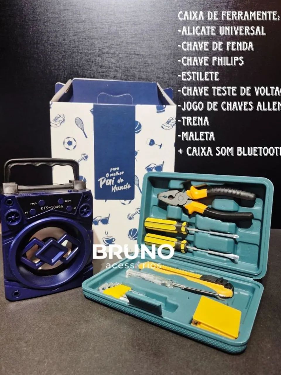 Kit dia dos pais maleta de ferramentas com caixa Bluetooth 