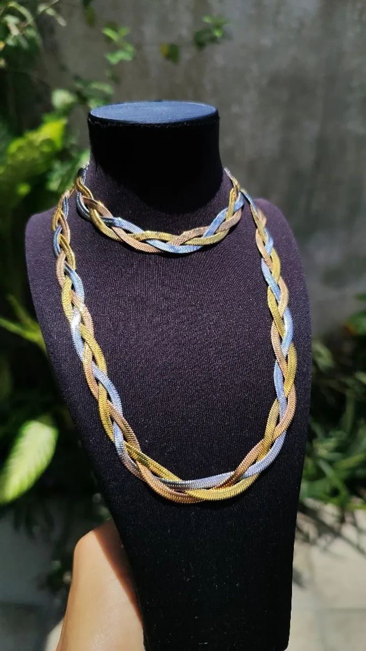 Conjunto trançado colar e pulseira 3 fios  - Foto 4