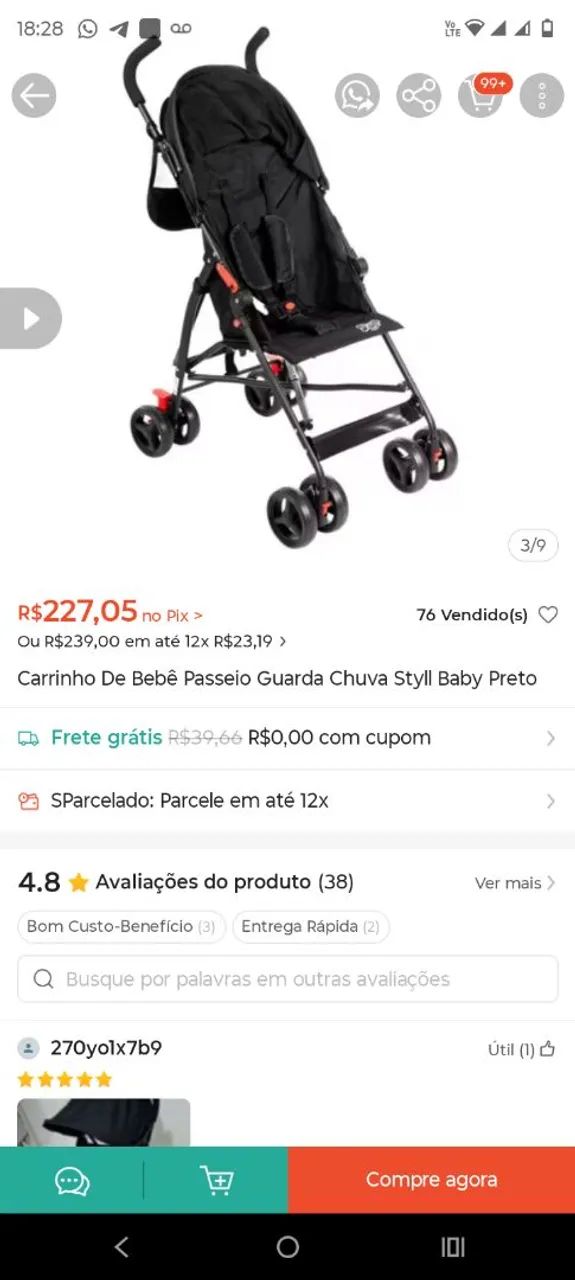 Vendo carrinho de bebe 