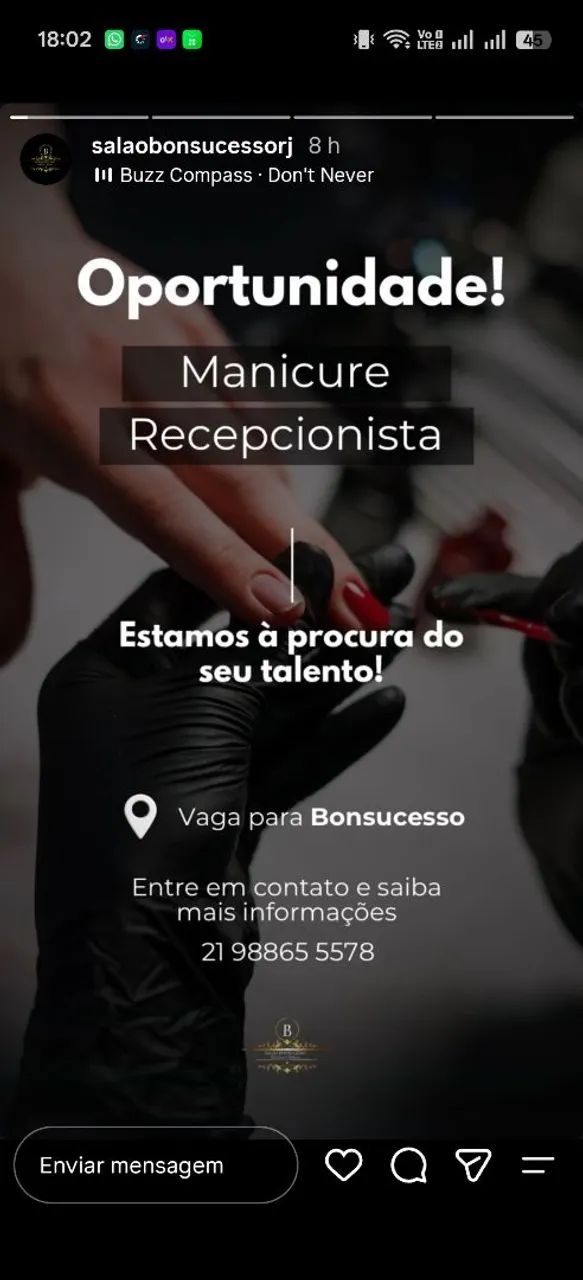Vagas para recepcionista e manicure