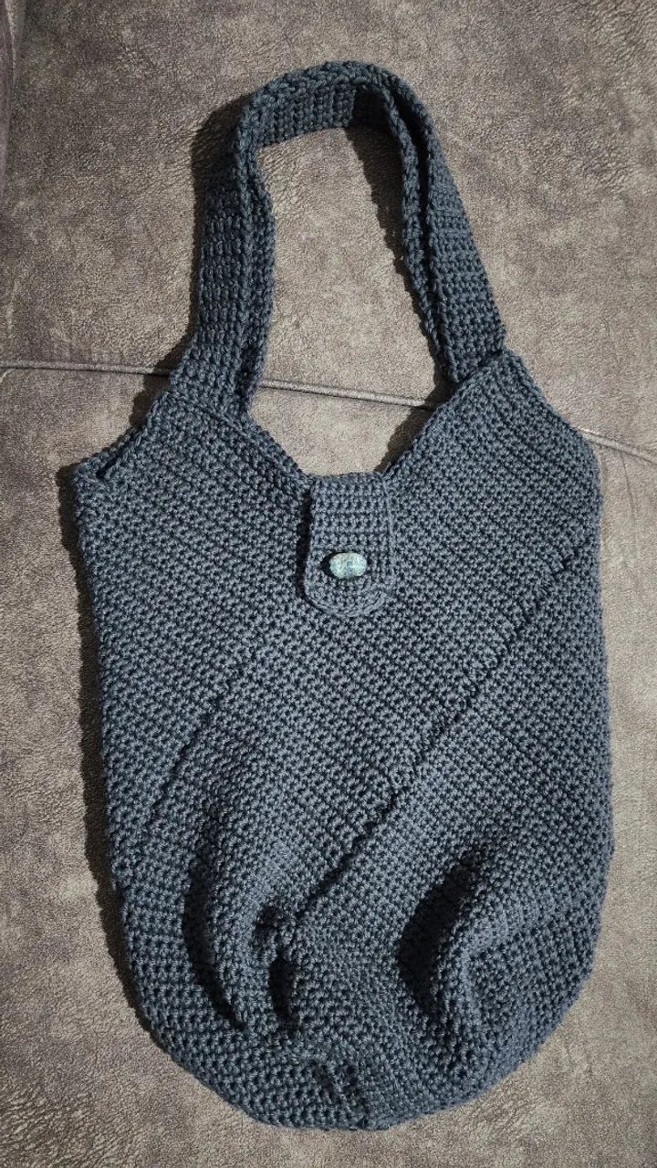 Bolsa Retângulo Diagonal de Crochê - cor Cinza Chumbo