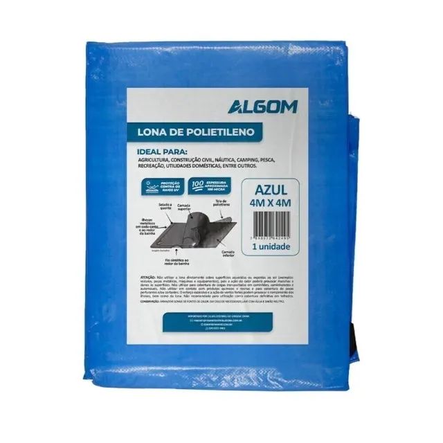 Lona de Plastico Azul 6x4M 100 micras Algom Entrega Gratuita