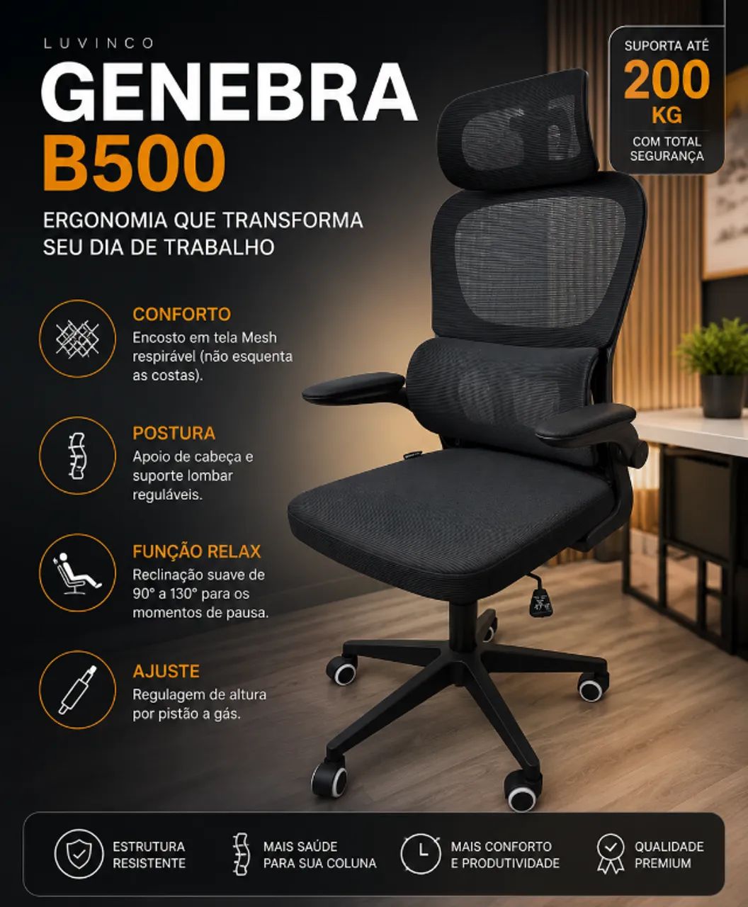 Vendo Cadeira Ergonômica Luvinco Genebra B500 (Nova na caixa) - Foto 2