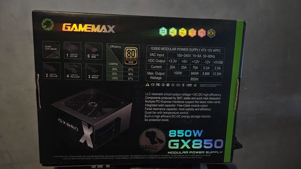 Fonte GAMEMAX GX850 - 850W Modular - NF - Foto 2