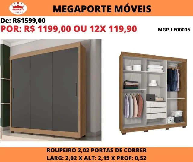 GUARDA ROUPA 3 PORTAS DE CORRER - Foto 2