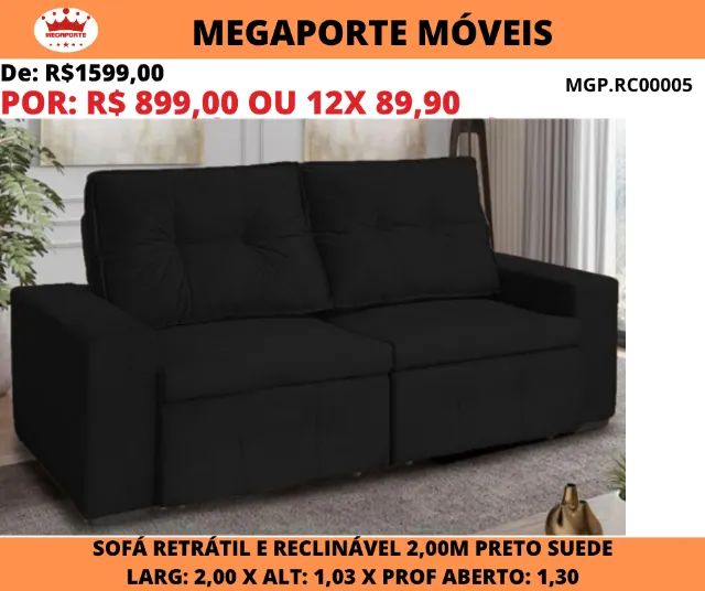 Sofá Berlim Retrátil e Reclinável 2,00m Suede