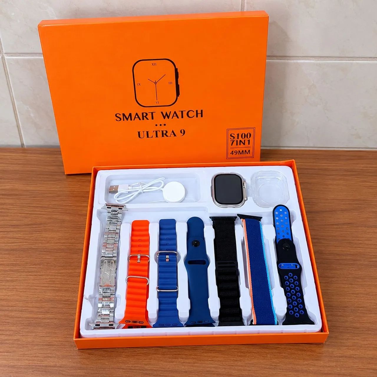 Smartwatch Ultra 9 Com Kit de 7 Pulseiras e Capa Protetora