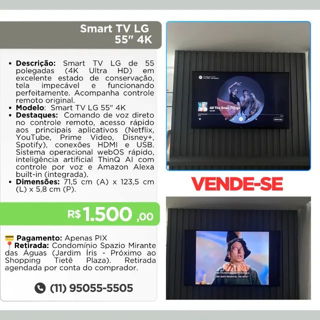Smart TV LG de 55 polegadas (4K Ultra HD)