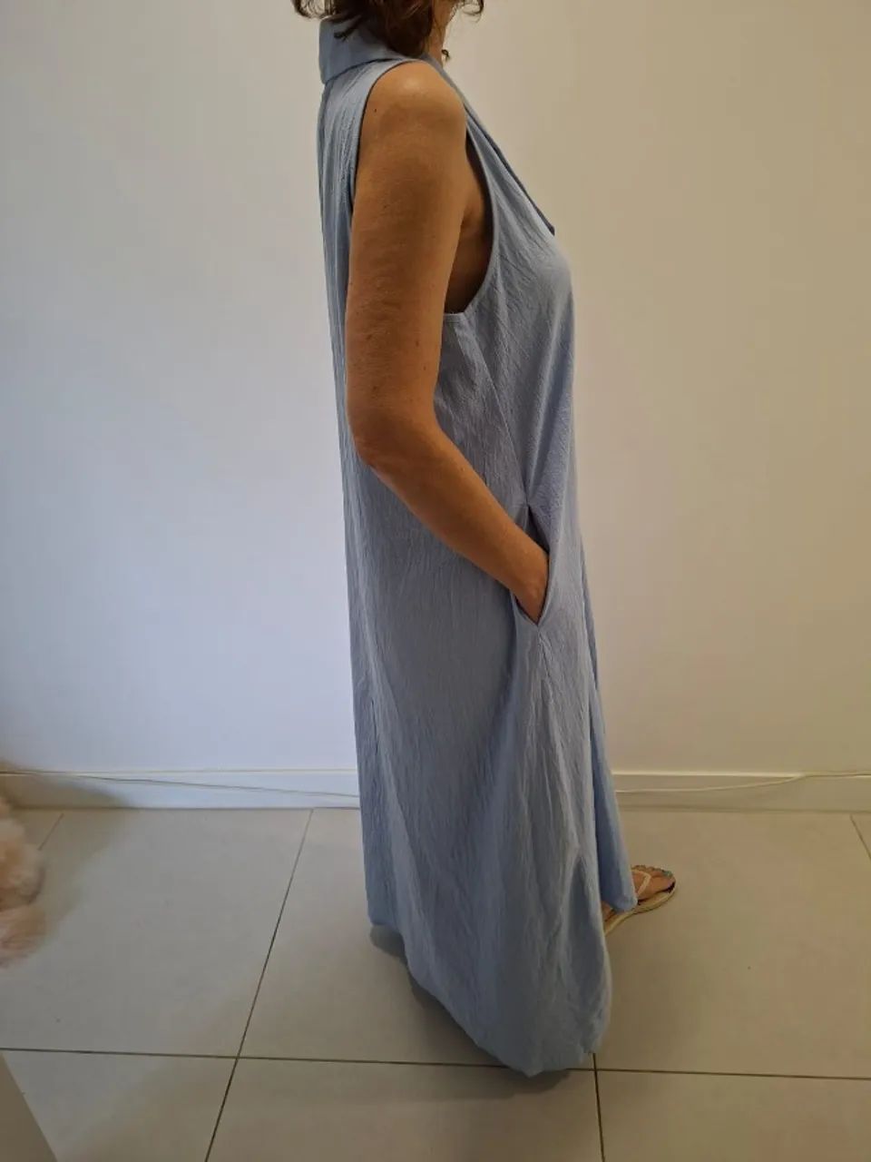 Vestido Azul com Bolsos 100% Algodão - NOVO - SOMENTE VENDA - Foto 3