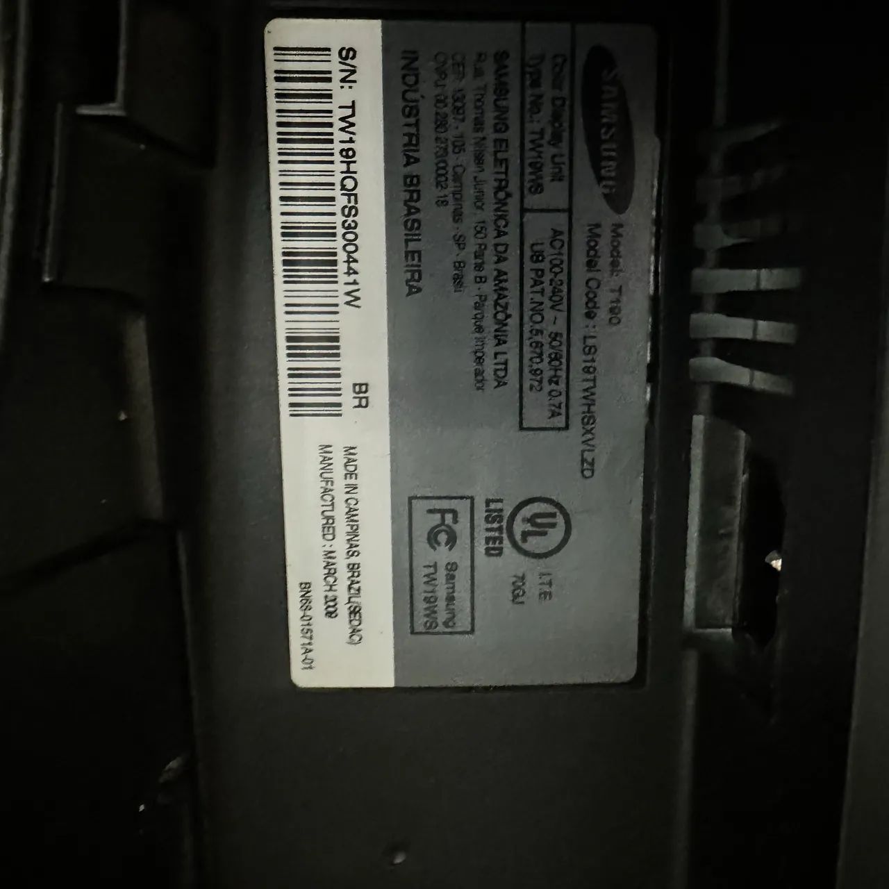 Monitor tela quebrada Samsung model: T190 para peças  - Foto 3