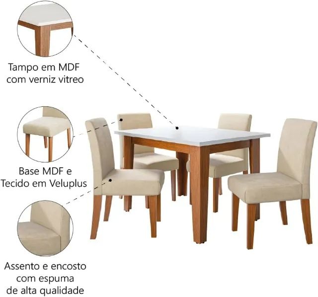  Mesa Tok Com 4 Cadeiras Creme Tampo de 0,80m - Foto 2