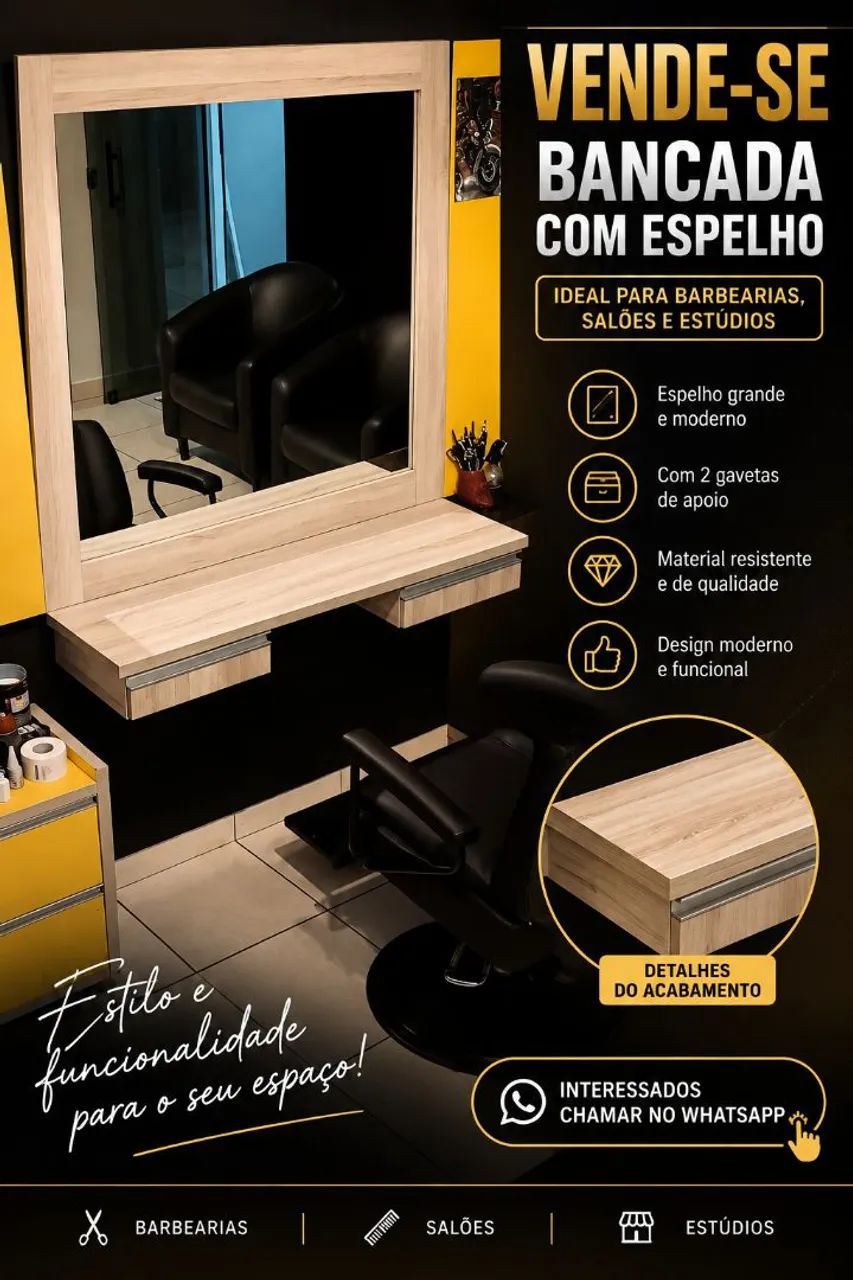 Vende  bancada  com espelho   com duas gavetas pra barbearia salão  Studio 