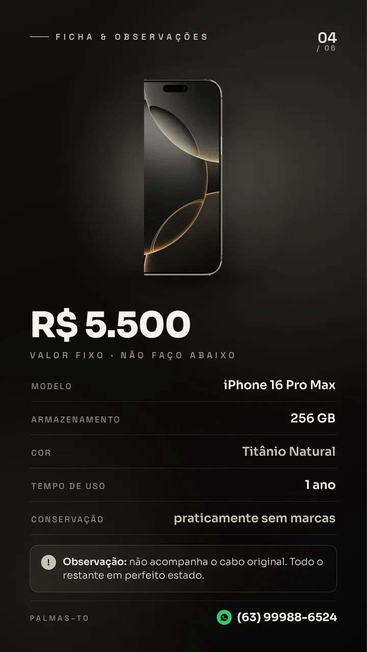 Vendo - iPhone 16 Pro Max -  256 GB · Titânio Prata - Foto 3