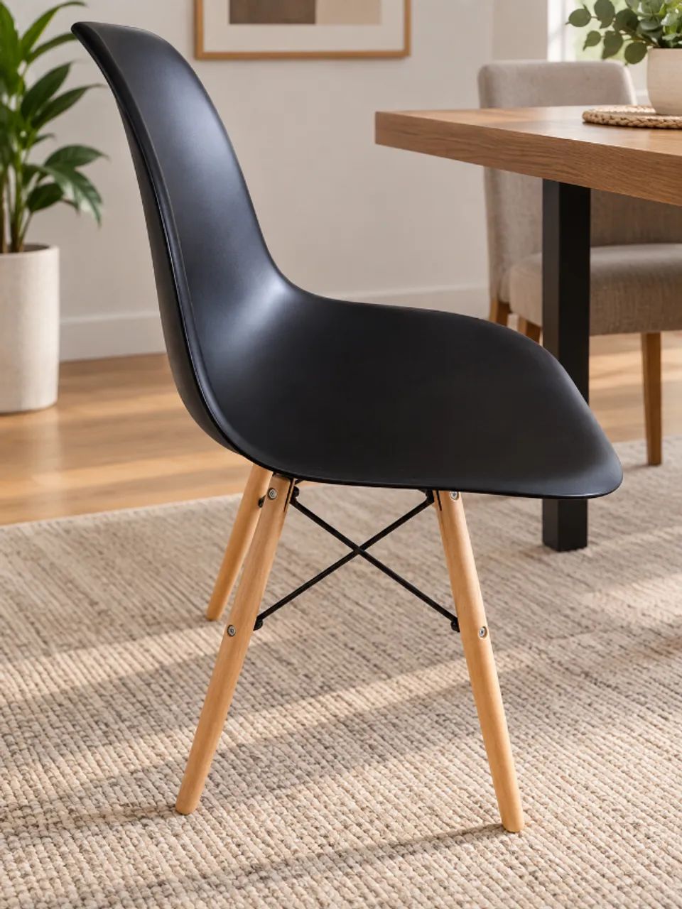 Cadeira Eames Eiffel DSW Preta com Pés de Madeira - Ótimo Estado