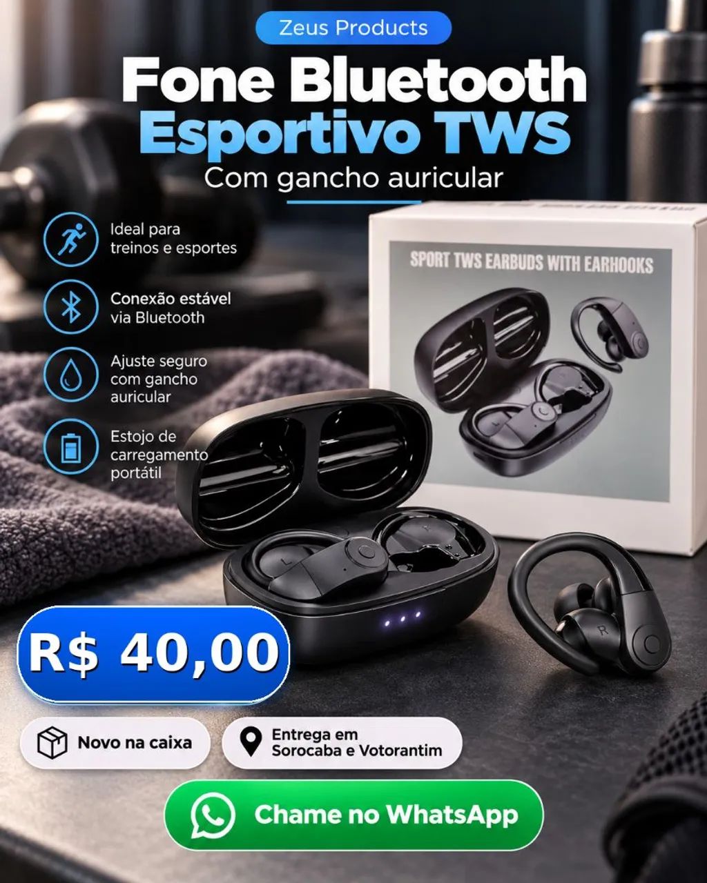 Fone TWS esportivo