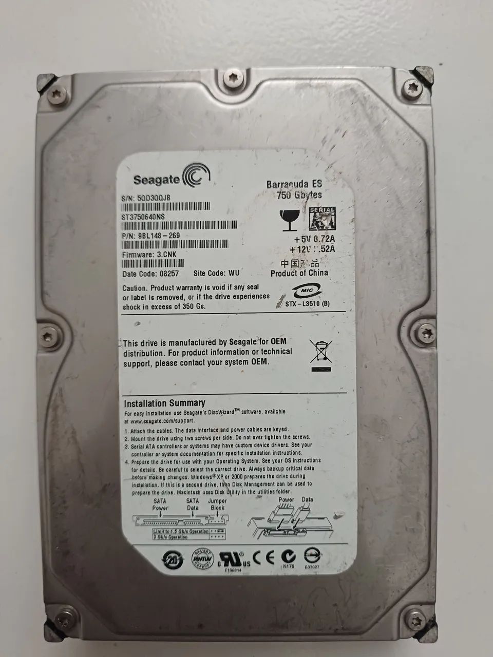 Hd seagate 750GB  Barracuda dvr cftv cpu
